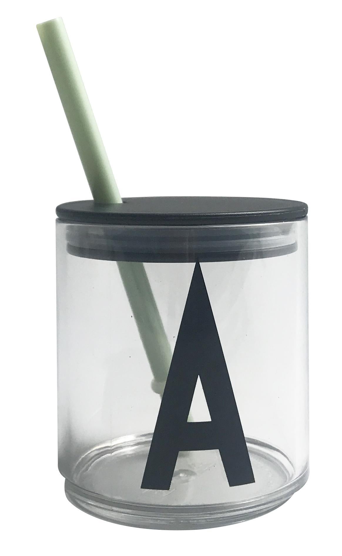 Couvercle et paille pour verre Design Letters - vert