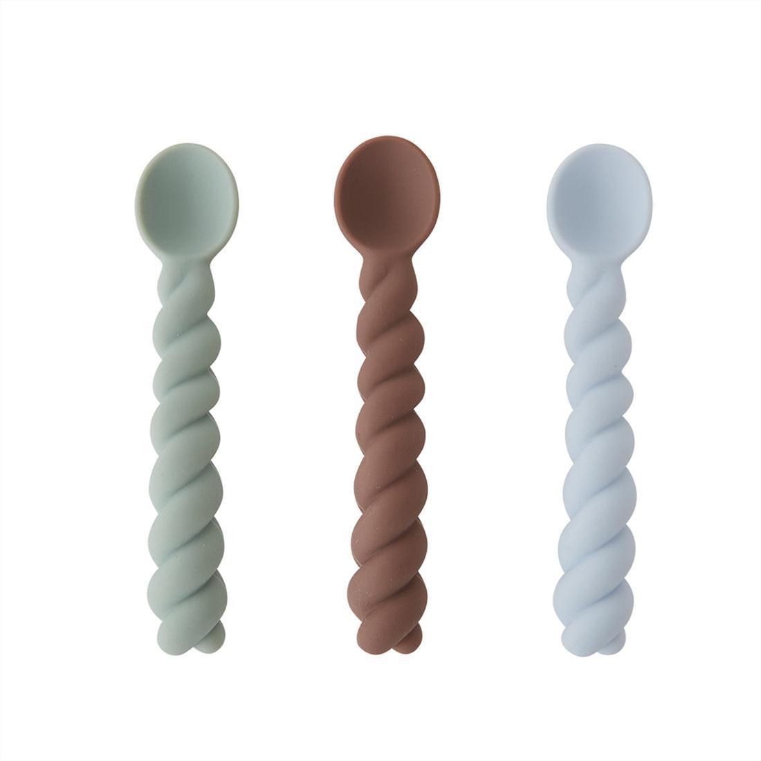 Cuillères en silicone set de 3 dusty blue/taupe/pale mint - OYOY