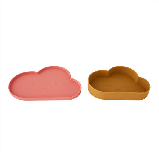 Assiette et bol nuage Chloé rubber/coral - OYOY