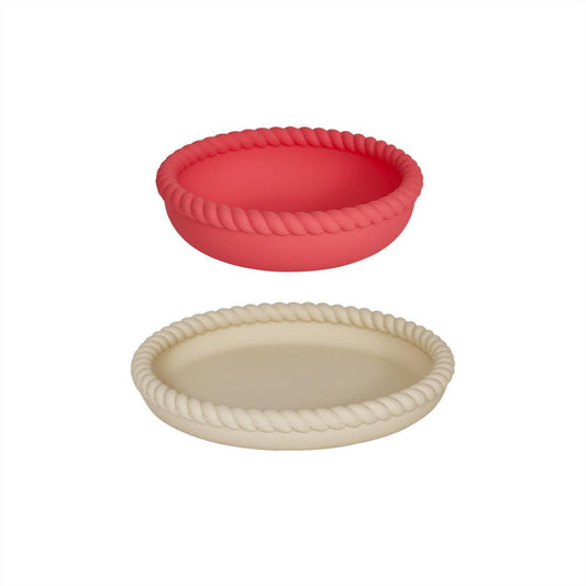 Assiette et bol en silicone vanilla/cherry Red - OYOY