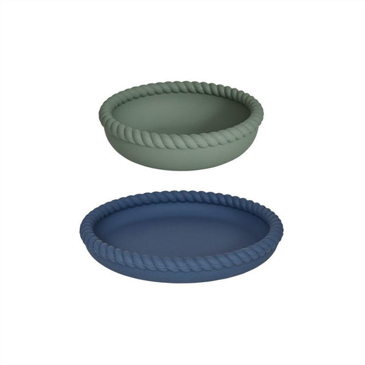 Assiette et bol en silicone bleu/olive - OYOY