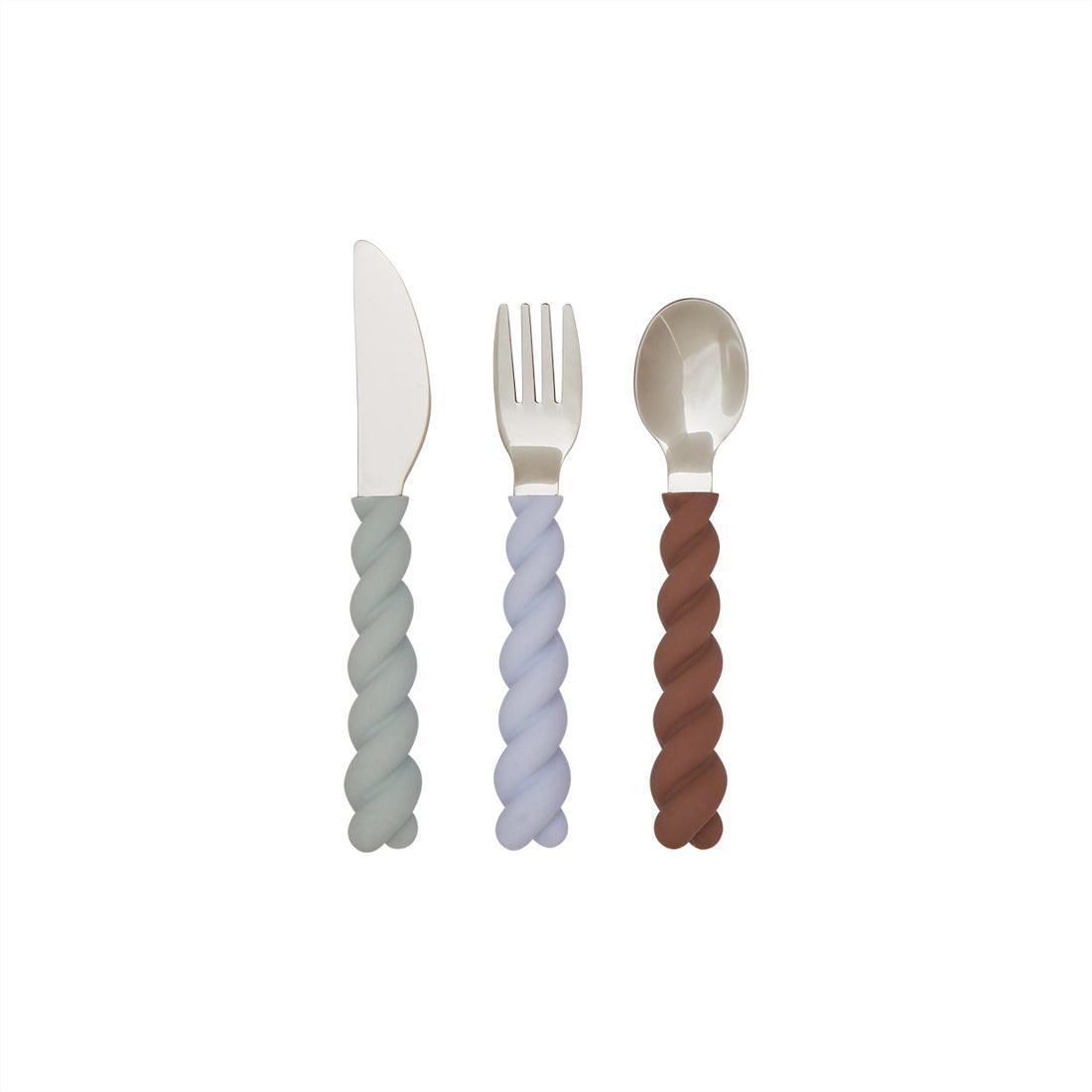 Couverts en silicone set de 3 pale mint/choko/ ice blue - OYOY