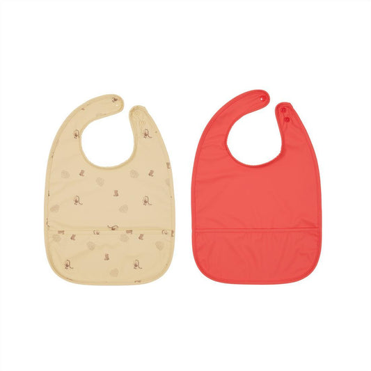 Bavoirs Dino set de 2 butter/cherry red - OYOY