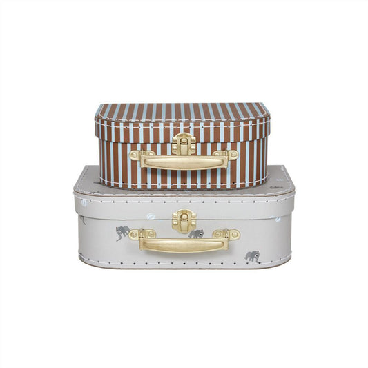 Mini-valises set de 2 Elephant & stripe pale blue - OYOY