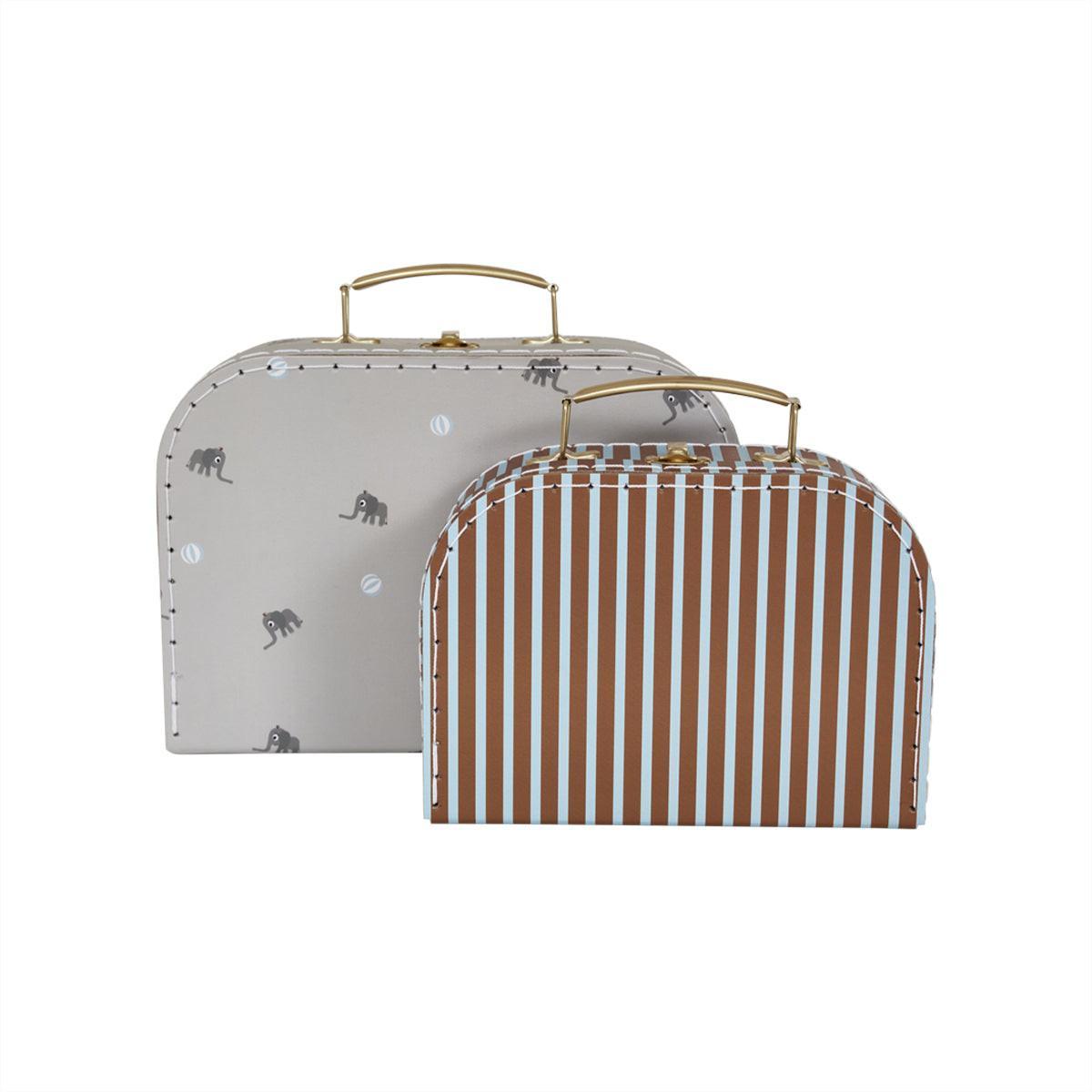 Mini-valises set de 2 Elephant & stripe pale blue - OYOY