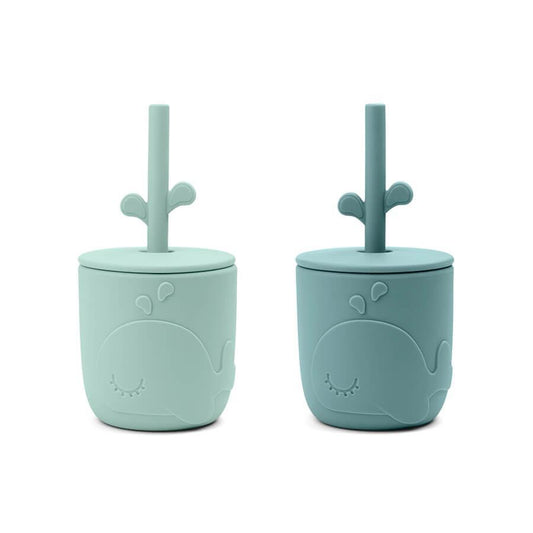 Tasse avec paille Peekaboo set de 2 Wally blue - Done by Deer