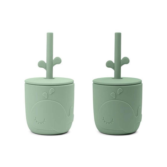 Tasse avec paille Peekaboo set de 2 Wally green - Done by Deer