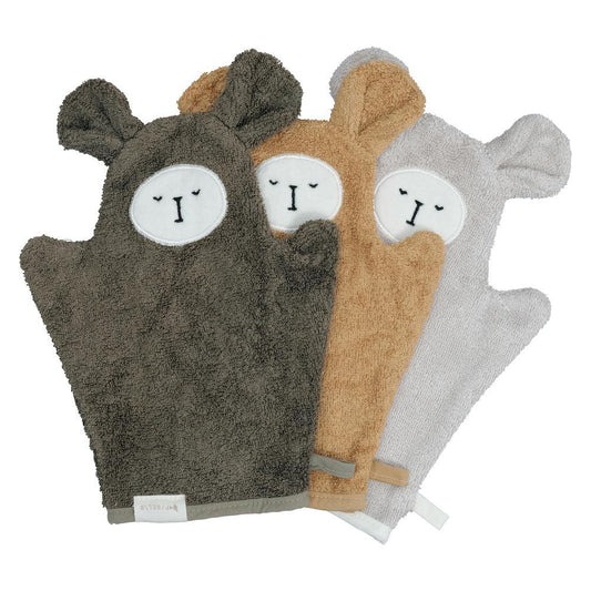 Set de 3 gants de toilette - Bear olive mix