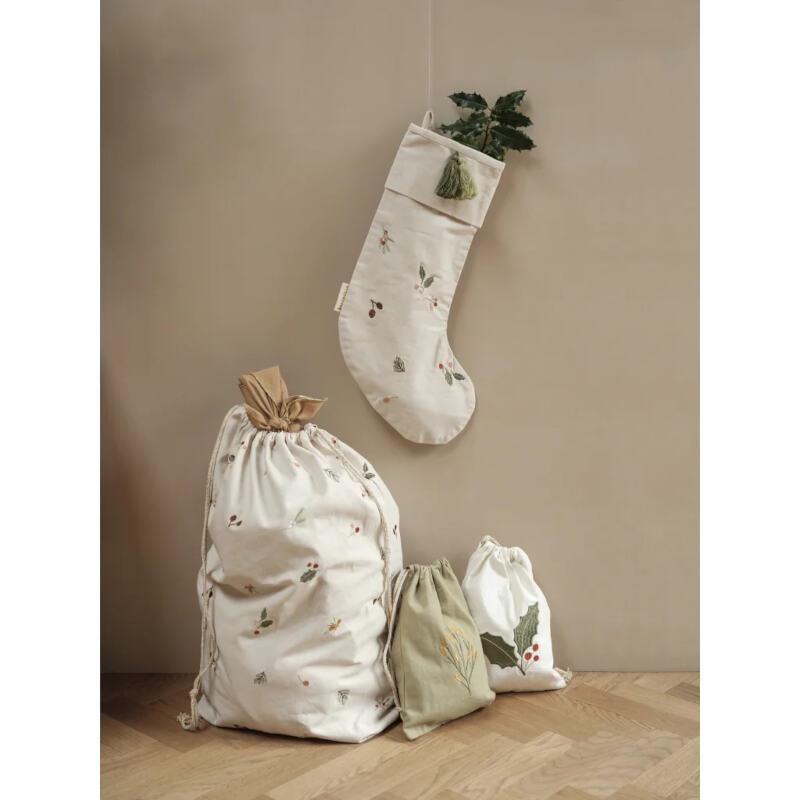 Chaussette de Noël - Broderie Yule Greens - Naturel