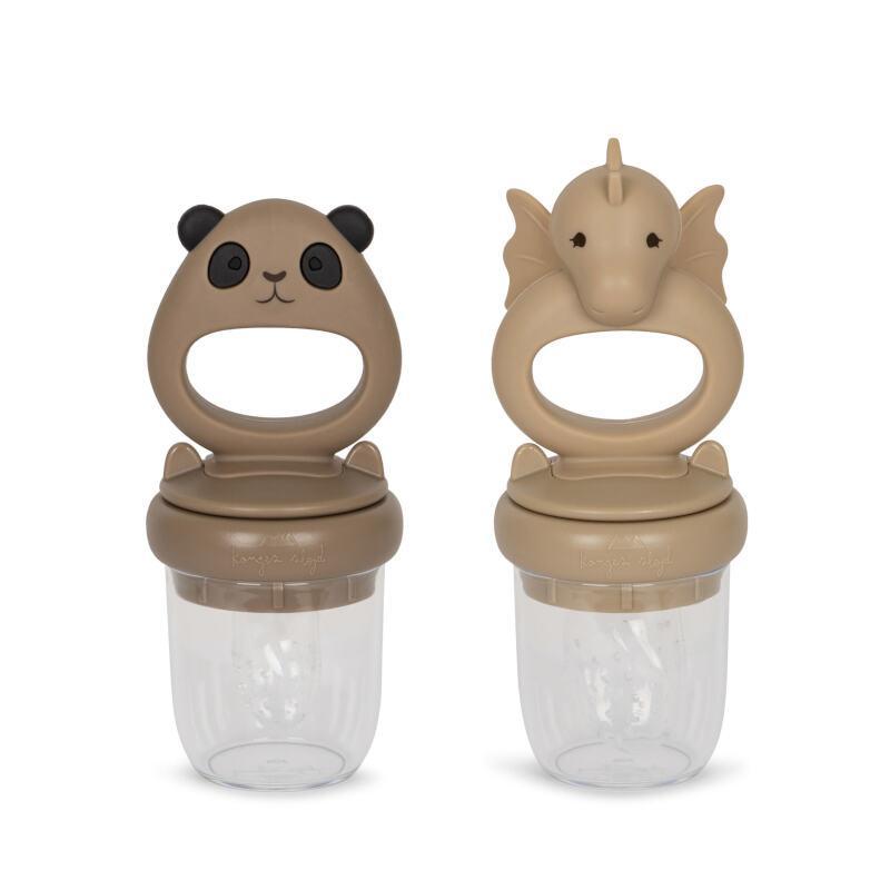 Set of 2 Dragon And Panda nibblers - Hot Clay/Shitake - Konges Sløjd