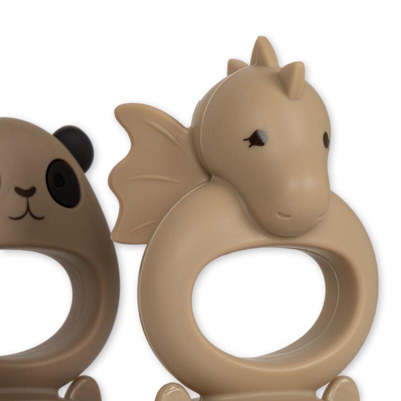 Set of 2 Dragon And Panda nibblers - Hot Clay/Shitake - Konges Sløjd