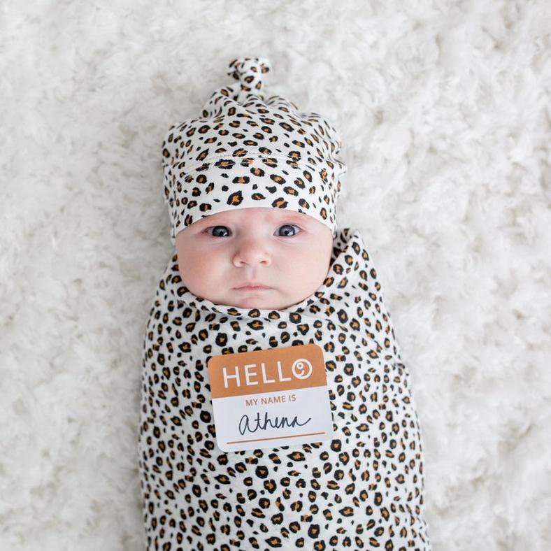 Set lange et bonnet Hello World - Leopard