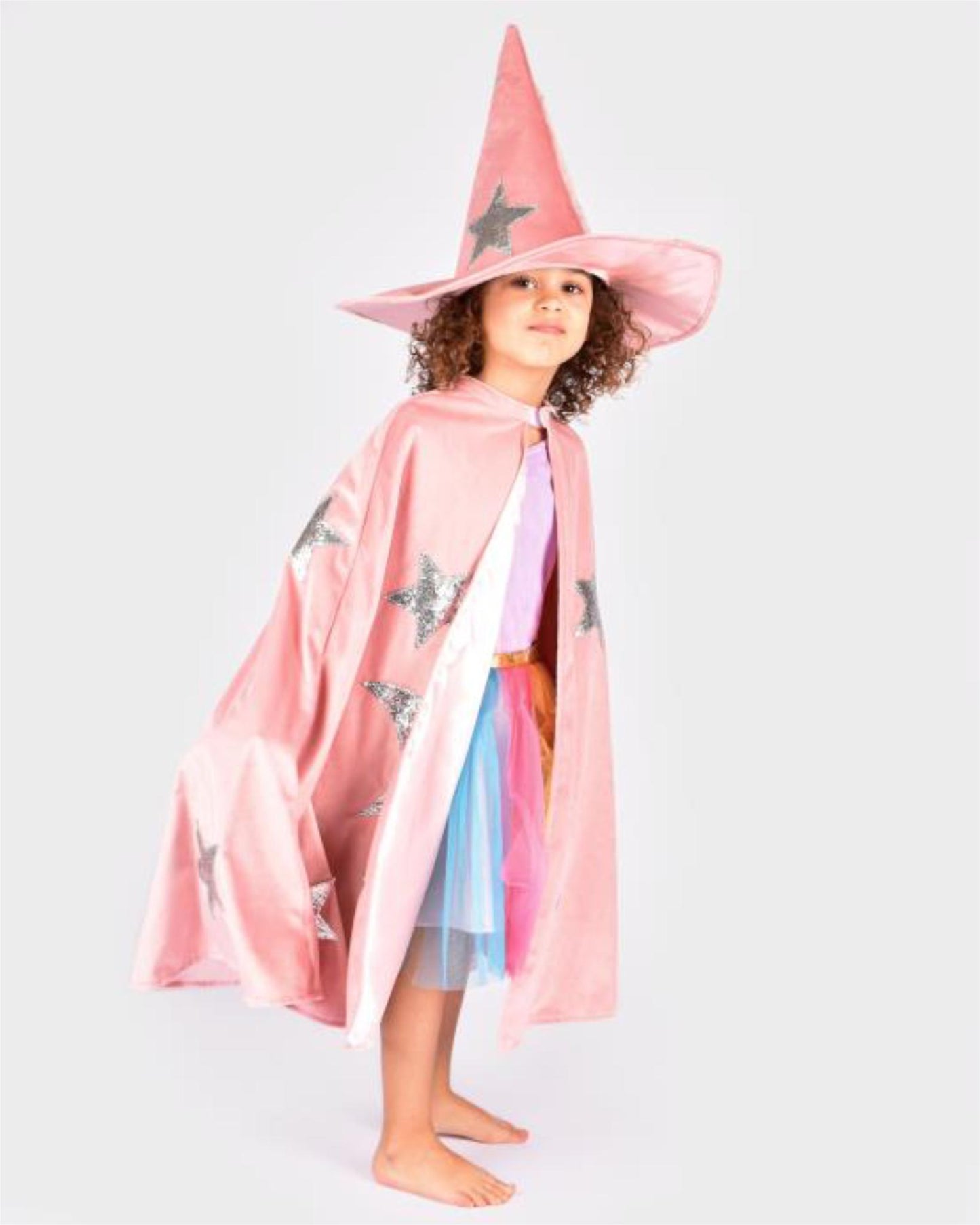 Den Goda Fen - Cape Avec Chapeau Velours/Satin Dusty Rose 3-8 Ans