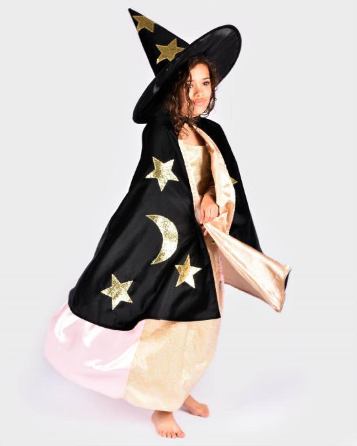 Cape avec chapeau en velours/satin Noir - 3 à 8 ans