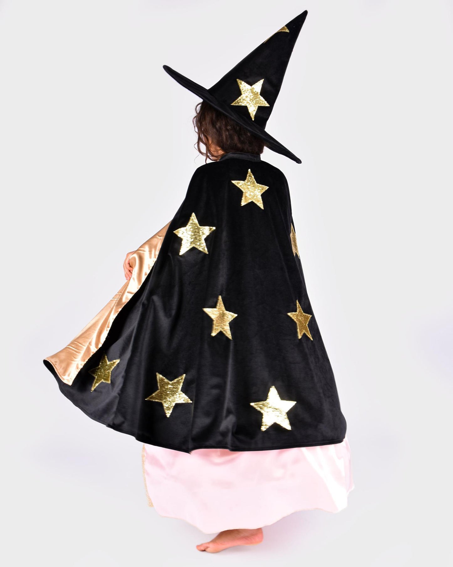 Cape avec chapeau en velours/satin Noir - 3 à 8 ans