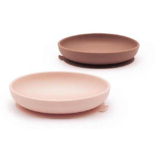 2 assiettes creuses en silicone avec ventouse - 300 ml - Blush et Terracotta