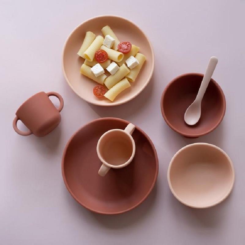 2 assiettes creuses en silicone avec ventouse - 300 ml - Blush et Terracotta