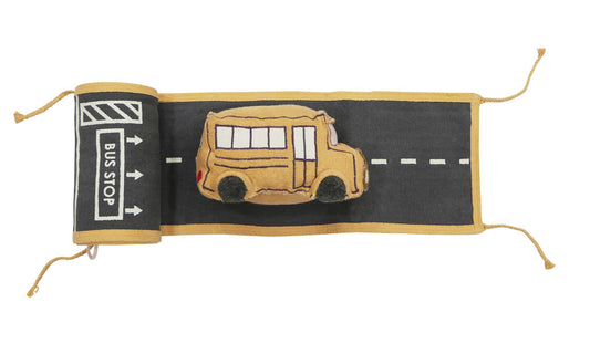 Jouets en coton Ride & Roll School Bus + route en textile - Lorena Canals