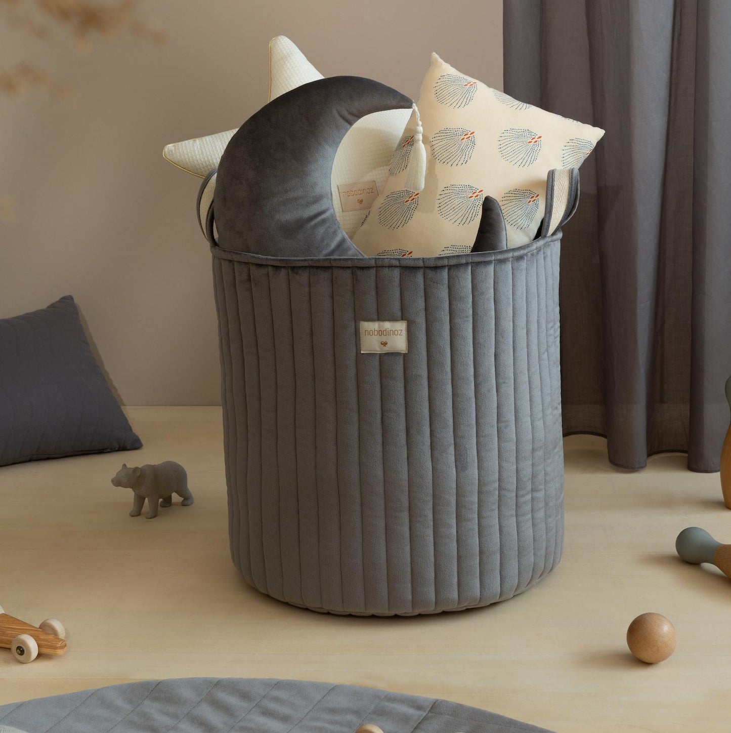 Panier de rangement Savanna Velvet Slate Grey - Nobodinoz