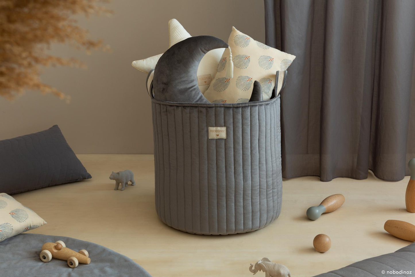 Panier de rangement Savanna Velvet Slate Grey - Nobodinoz