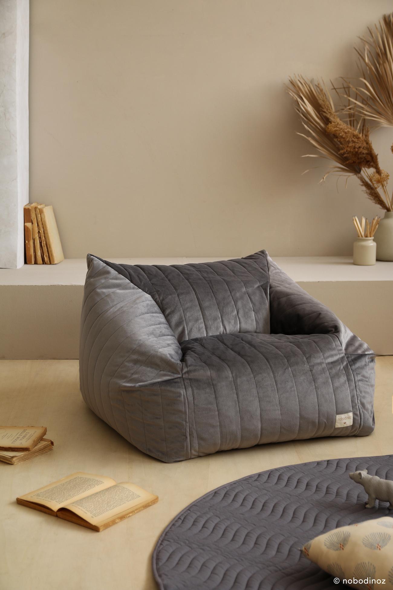 Fauteuil-pouf Chelsea Velvet Slate Grey - Nobodinoz