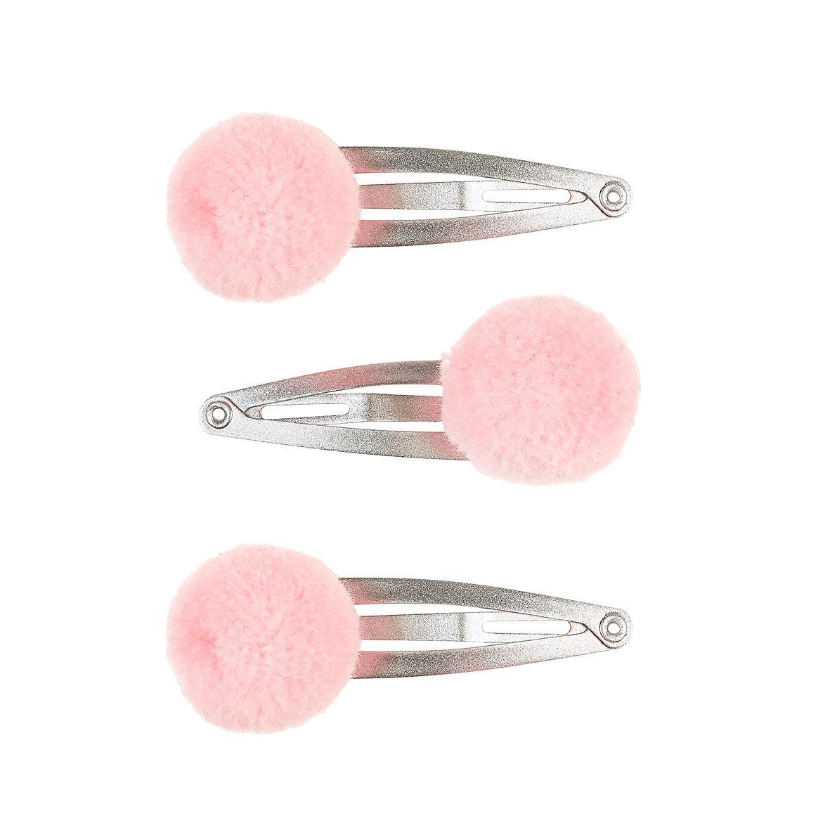 Pinces à cheveux Kenza - pompon - rose & argent - lot de 3  - Souza for Kids