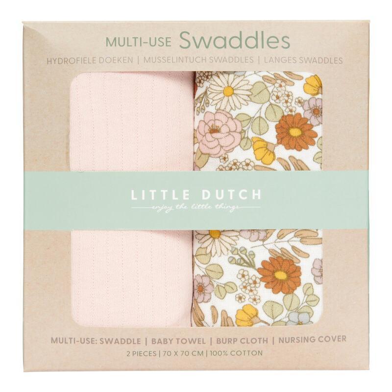 Langes tétras 70x70 lot de 2 Flowers & Butterflies - Pure Soft pink - Little Dutch