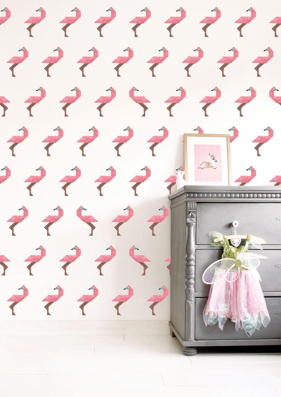 Papier peint Tangram Flamingo