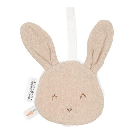 Doudou attache-sucette mousseline Lapin Beige - Little Dutch