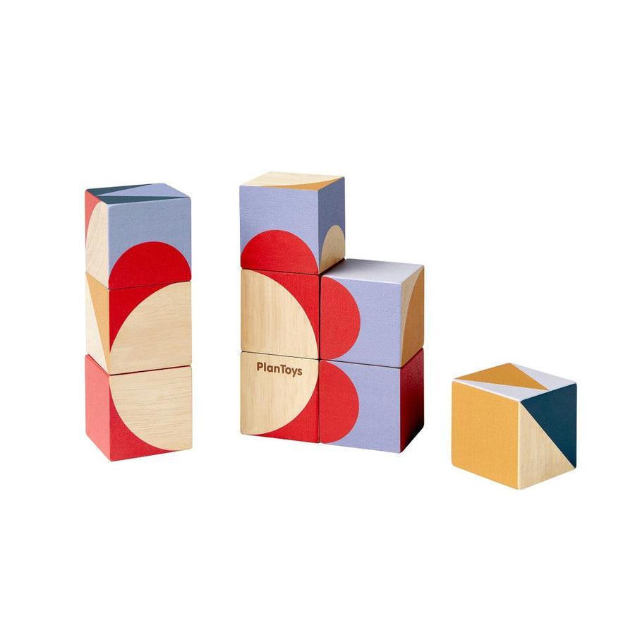 Puzzle - 9 wooden cubes - Geometric shapes