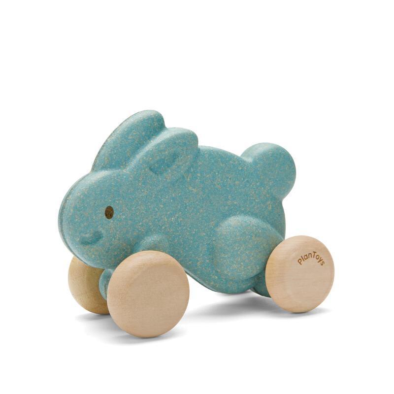 Lapin en bois à roulettes - Bleu