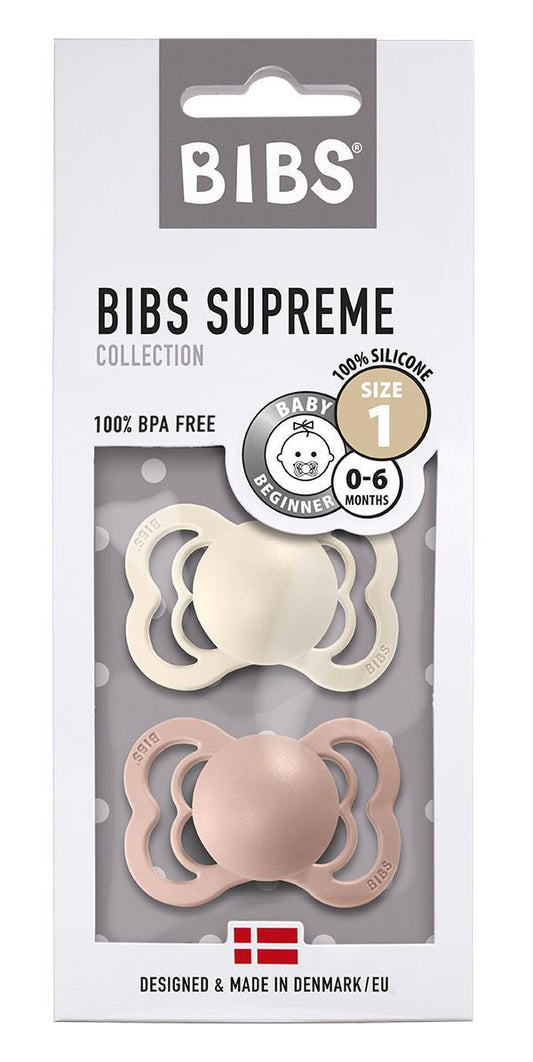 Set de 2 tétines BIBS Supreme en silicone - Rose poudré & Ivoire