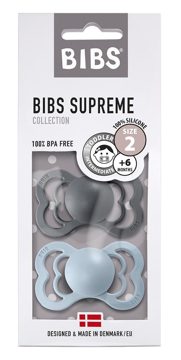 Set de 2 tétines BIBS Supreme en silicone - Gris fer & Bleu Layette