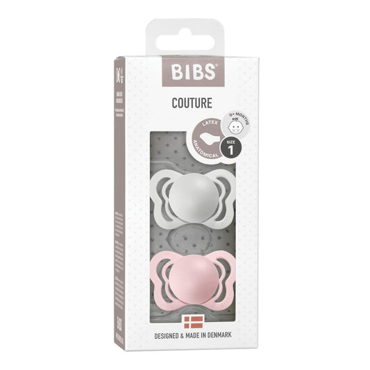 Set de 2 tétines BIBS Couture - Gris brume & Rose fleur