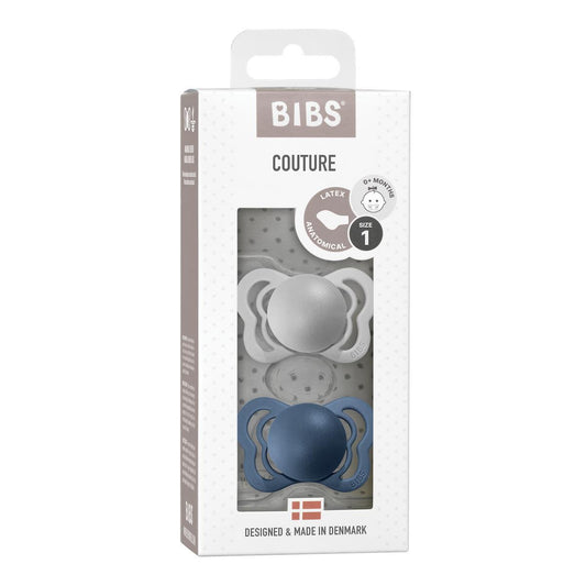 Set de 2 tétines BIBS Couture - Gris nuage & Bleu acier