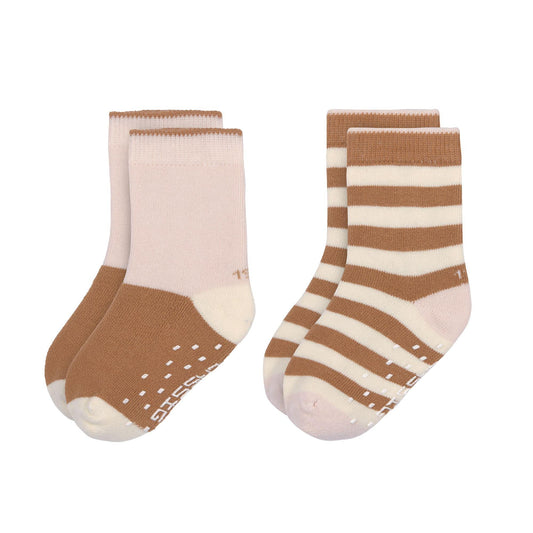 Lot de 3 paires de chaussettes anti-dérapantes - Pink & caramel