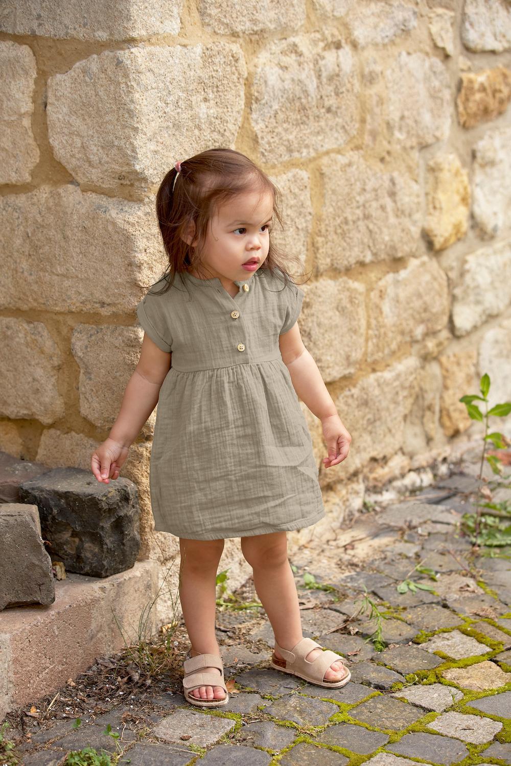 Robe en mousseline de coton bio - Olive