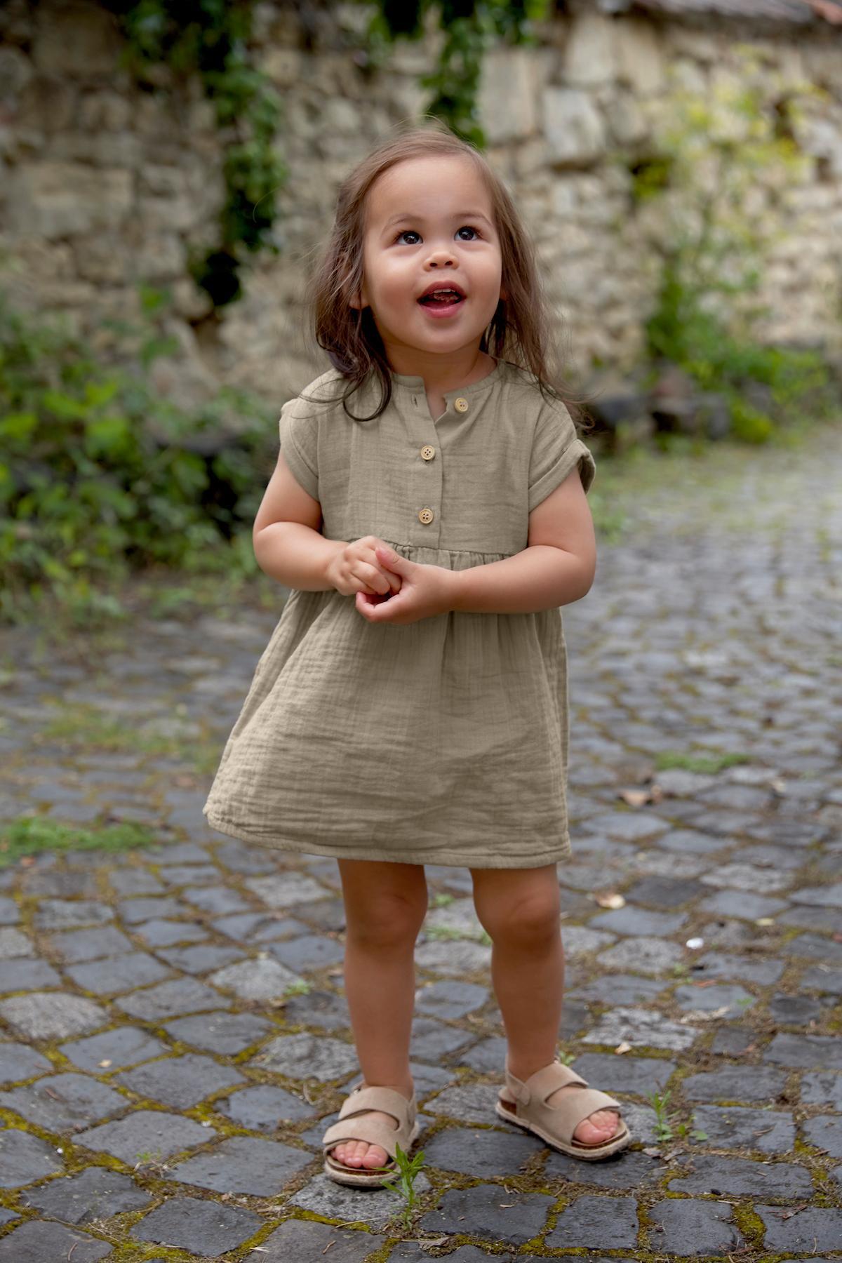 Robe en mousseline de coton bio - Olive