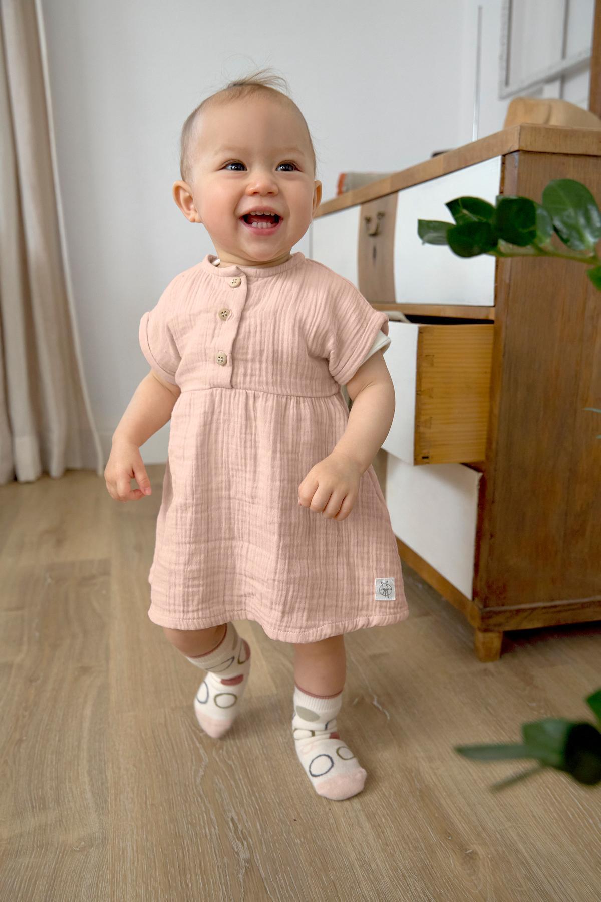 Robe en mousseline de coton bio - Powder pink