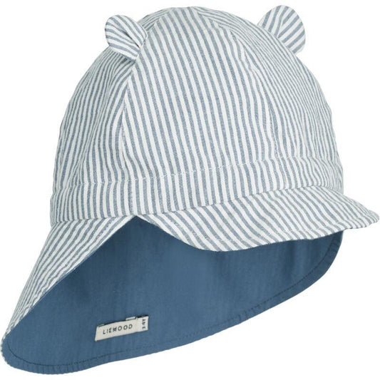 Liewood Kids Reversible Gorm Y/D Stripe Blue Wave/Crème de la Crème Parent Neck-Protecting Cap