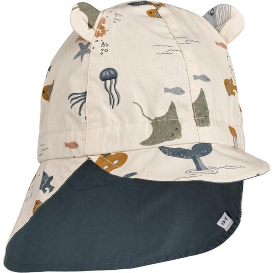 Liewood Kids reversible neck protecting cap Gorm Sea creature / Sandy Parent