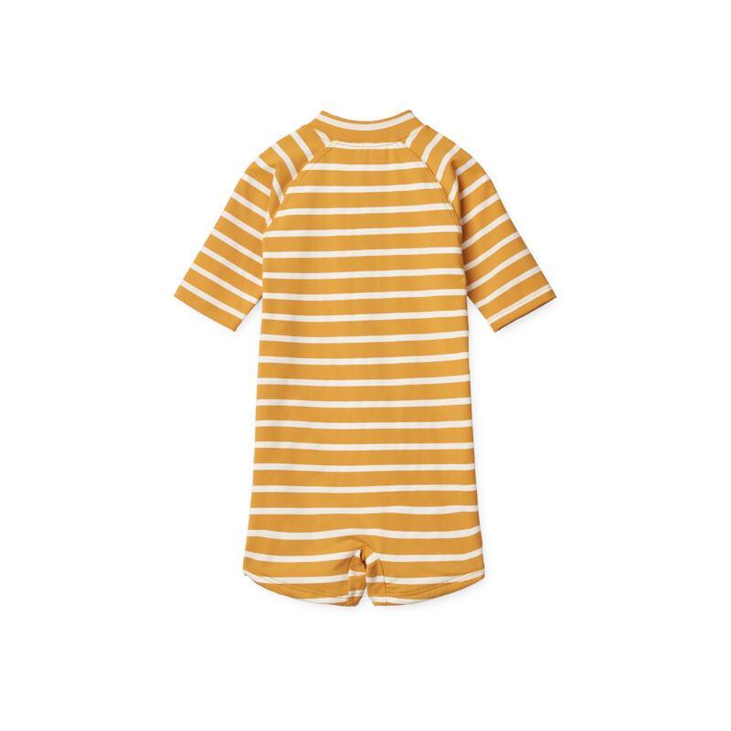 Liewood Yellow Mellow/Yellow Mellow & Crème de la Crème Short Sleeve Max Stripe Bath Suit.