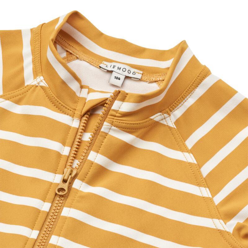 Liewood Yellow Mellow/Yellow Mellow & Crème de la Crème Short Sleeve Max Stripe Bath Suit.