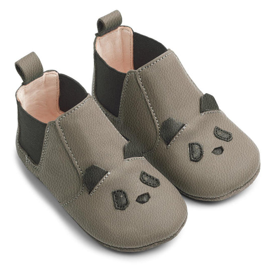 Liewood Edith Panda Grey Leather Baby Booties Parent