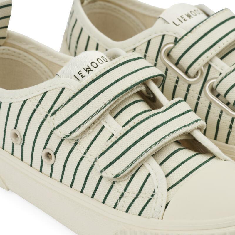 Liewood Children's Canvas Slip-On Baskets Kim Stripe Garden Green & Cream de la Cream Parent