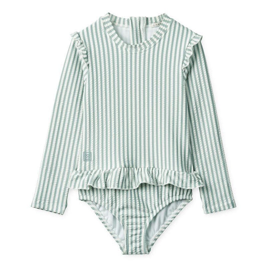 Liewood Sea Blue and White Striped Parent Bathing Suit