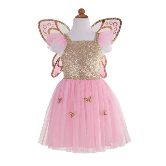 Robe et ailes papillon or-rose