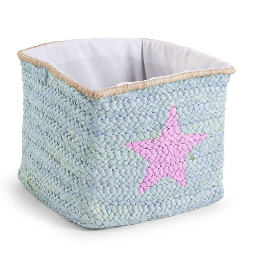 Childhome - Braided Straw Basket Star & Cloud - 30x33x33 cm - Mint