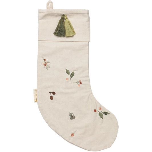 Christmas Stocking - Yule Greens embroidery - Natural
