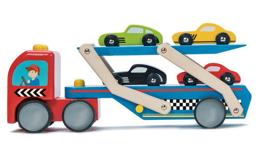 Wooden toy race car transport truck - Le Toy Van